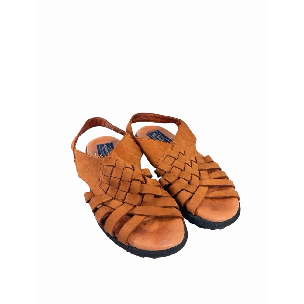 Sonoma HOLLY Sandals Sz 8 tan Brown Nubuck Leather Wove Slingback Stretch Slipon